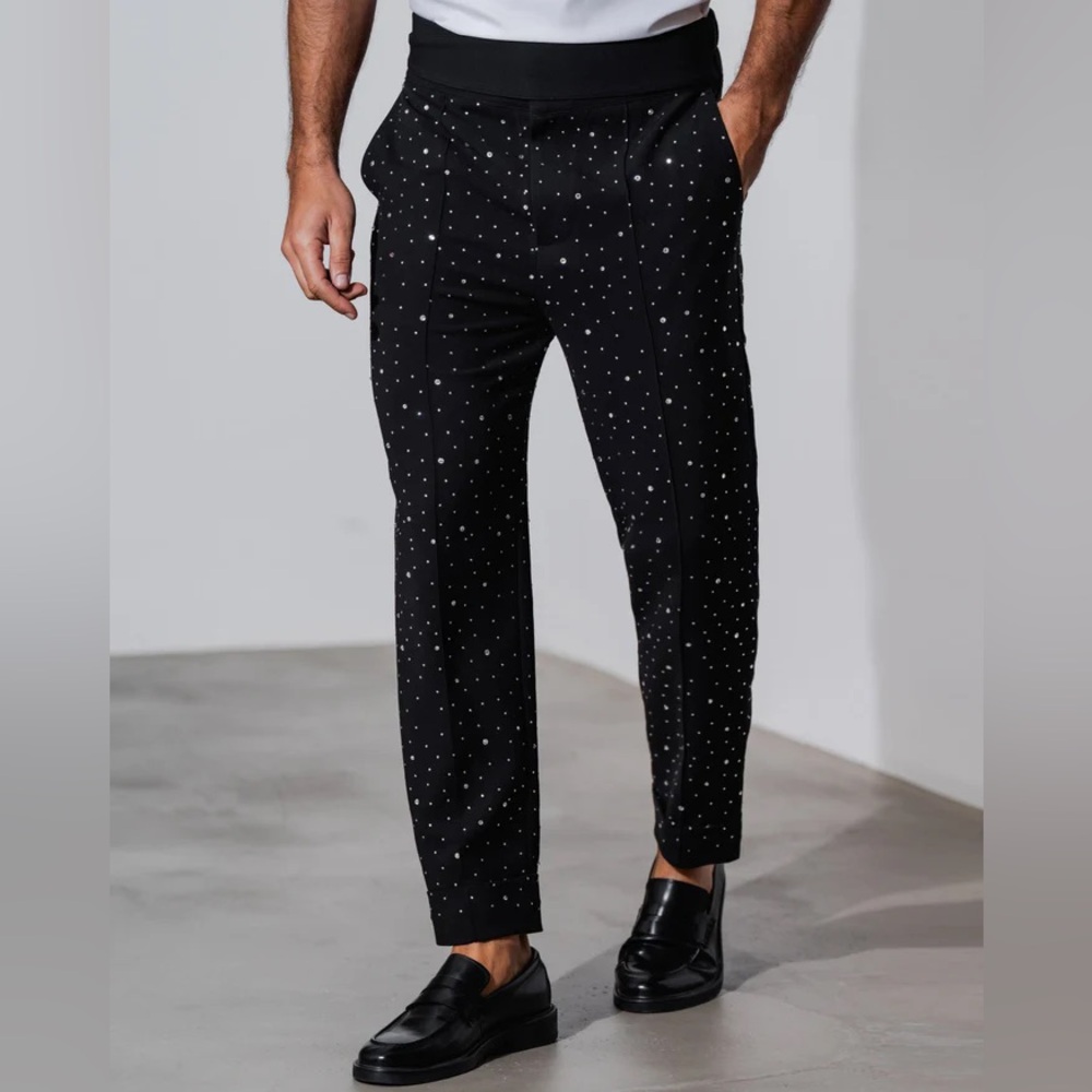 ORTTU Black sparkling rhinestone Dress Pants new L